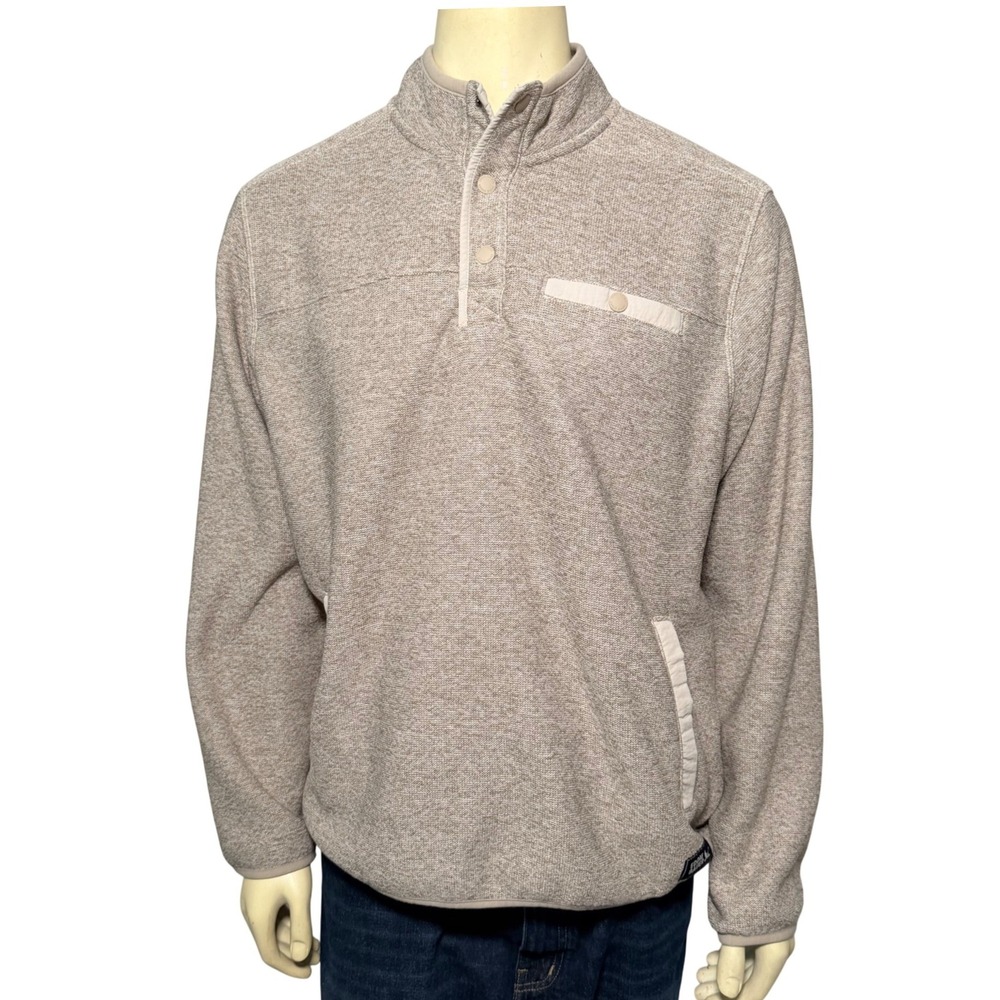 Eddie Bauer Pullover Mens Large Beige Excellent Snap Neck Fleece Lined Sweater